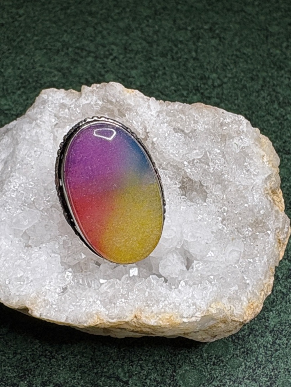 Rainbow solar quartz 925 silver ring